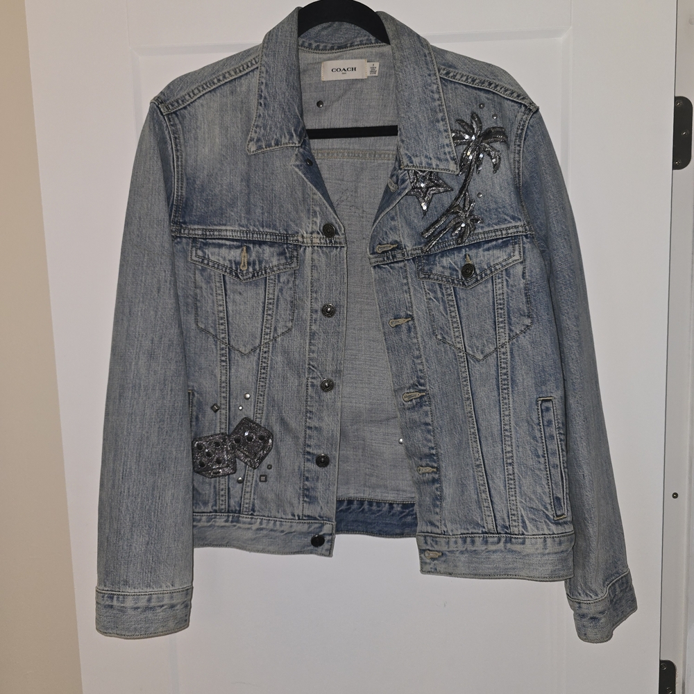 Coach Blue Jean Jacket with Silver Embellishments